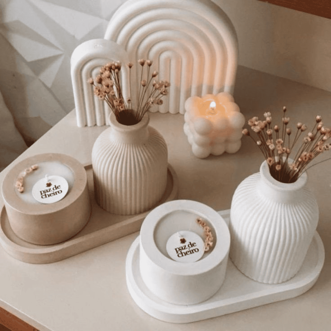 Conjunto Decorativo Aesthetic com Vela e Flor, Vela Aromática, Decoração, Aroma, Aroma Terapia.