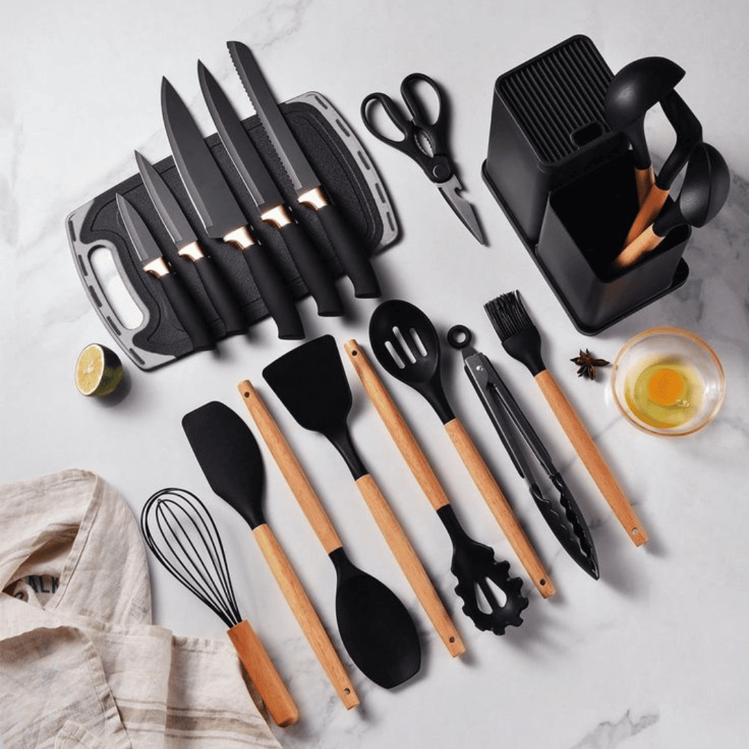 Conjunto Gourmet Utensílios Silicone, 19 Peças, Utensílios de Cozinha, Silicone, Saudável, Versátil, Moderno, Atual.