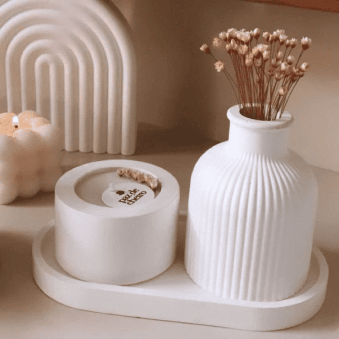 Conjunto Decorativo Aesthetic com Vela e Flor, Vela Aromática, Decoração, Aroma, Aroma Terapia.