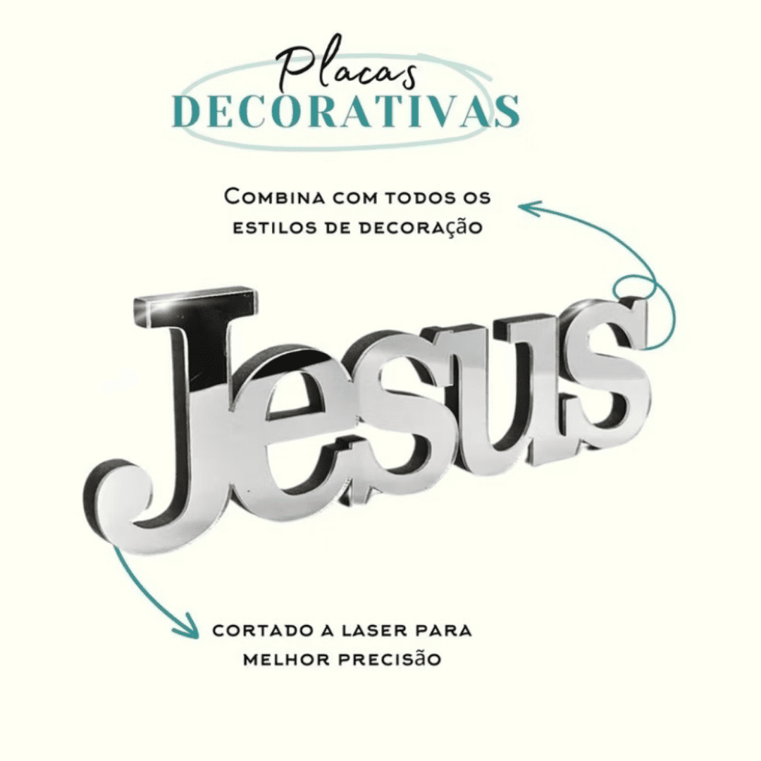 Placa Decorativa Palavra Jesus Em Acrílico Espelhado