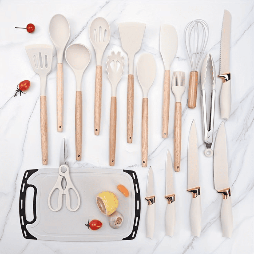 Conjunto Gourmet Utensílios Silicone, 19 Peças, Utensílios de Cozinha, Silicone, Saudável, Versátil, Moderno, Atual.