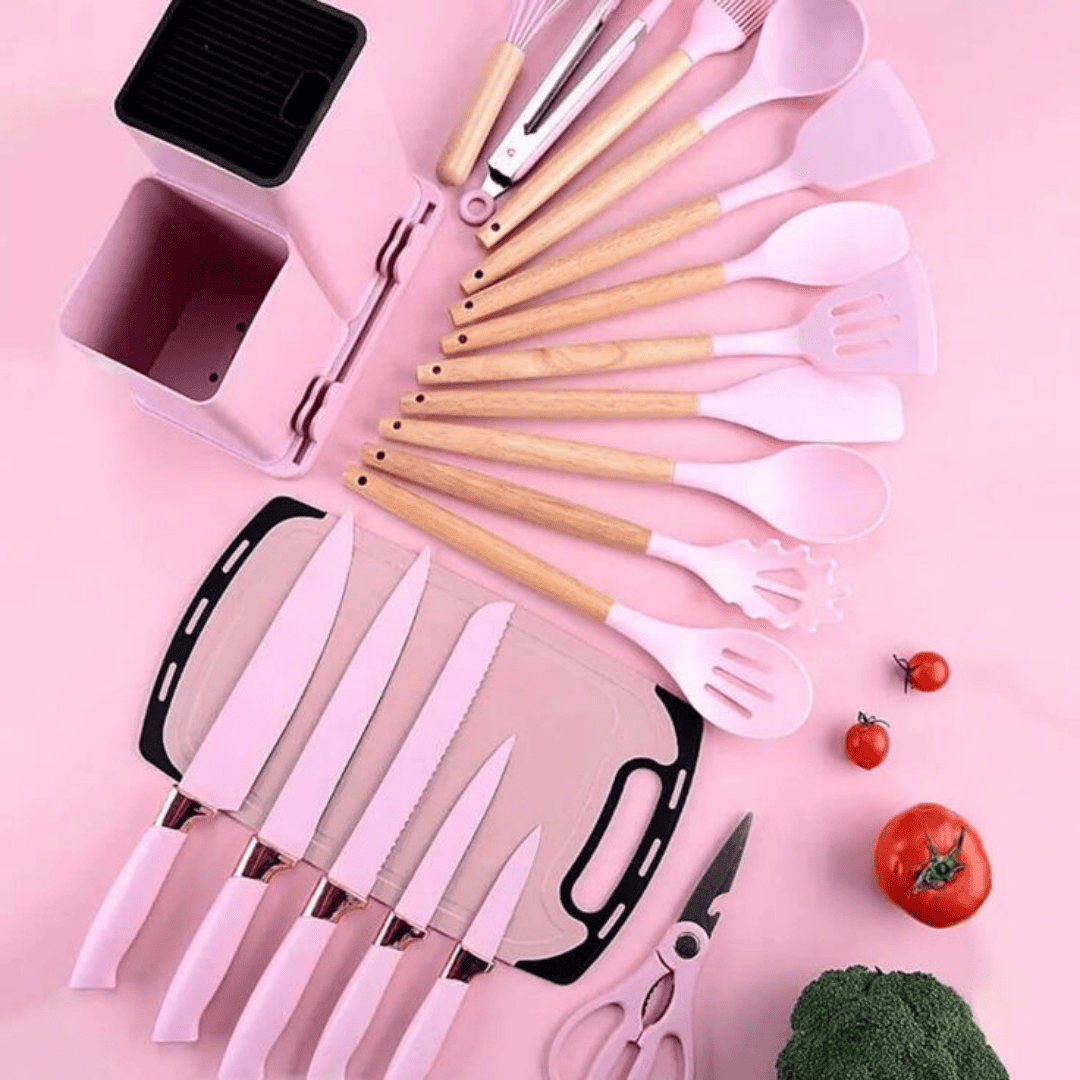 Conjunto Gourmet Utensílios Silicone, 19 Peças, Utensílios de Cozinha, Silicone, Saudável, Versátil, Moderno, Atual.