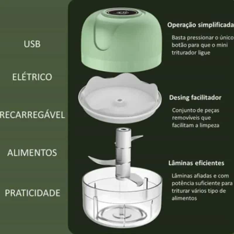 Mini Processador Elétrico Portátil - EasyCut, Processador de Alimentos, Versátil, Triturador,Multifuncional, Legumes, Carnes, Alho, Cebola