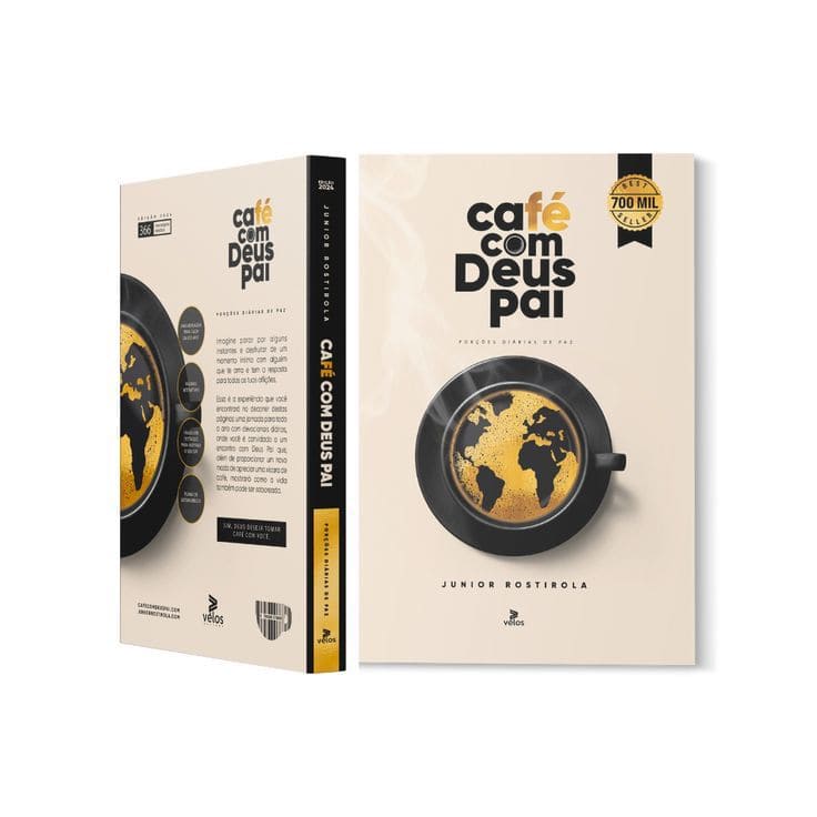Café com Deus Pai – Porções Diárias de Paz,café com deus pai, devocional diário, livro cristão, mensagens de fé, porções diárias de pai, junior rostirola, devocional 2025, presente cristão, fé e esperança, livro devocional cristão, Capa do livro Café com Deus Pai – Devocional diário cristão, espiritualidade 