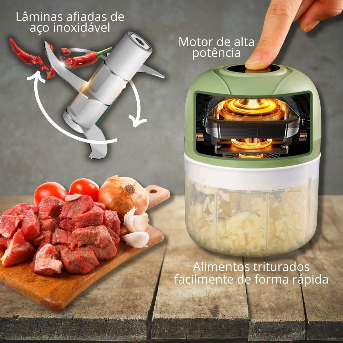 Mini Processador Elétrico Portátil - EasyCut, Processador de Alimentos, Versátil, Triturador,Multifuncional, Legumes, Carnes, Alho, Cebola