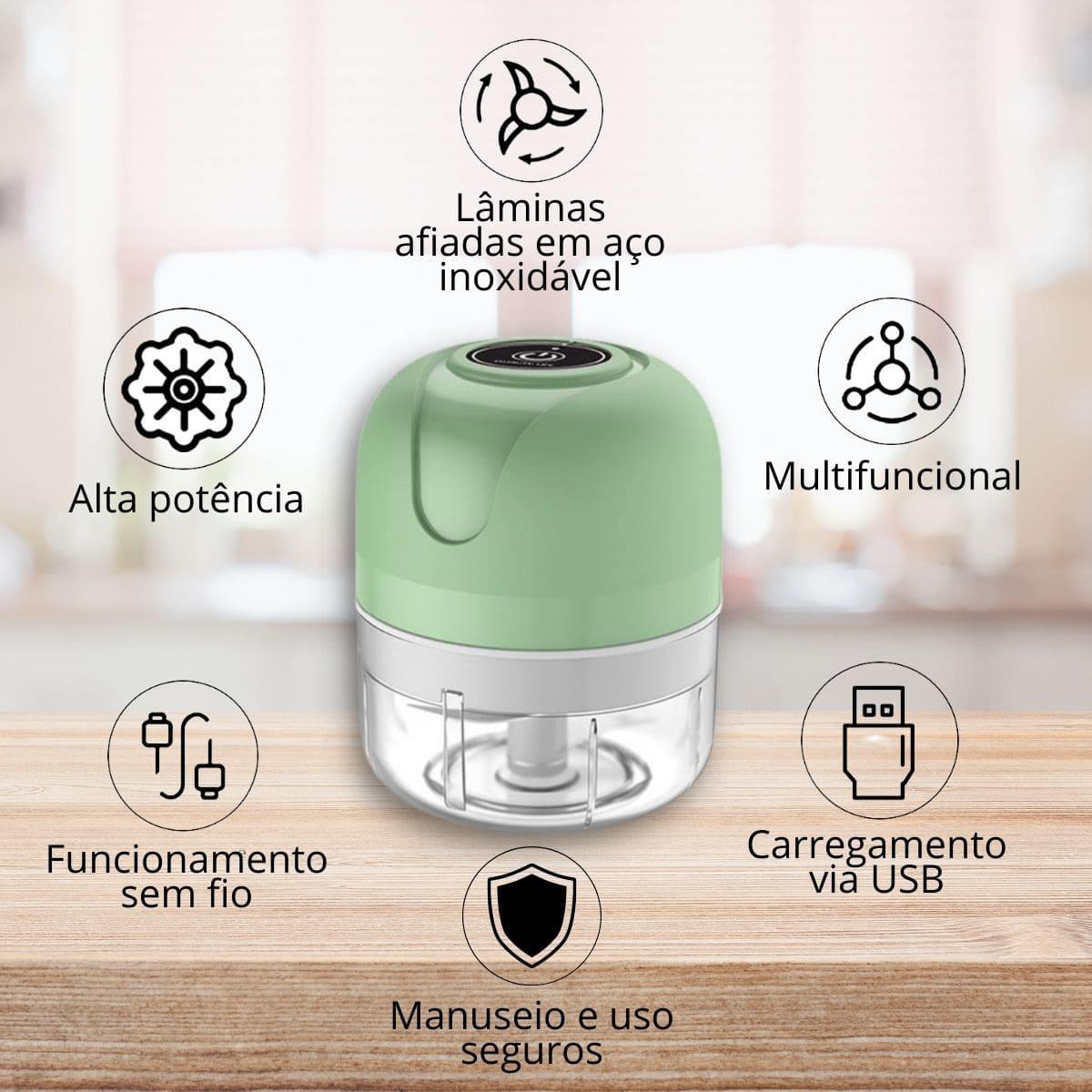 Mini Processador Elétrico Portátil - EasyCut, Processador de Alimentos, Versátil, Triturador,Multifuncional, Legumes, Carnes, Alho, Cebola