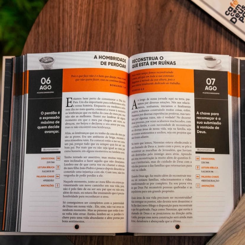 Café com Deus Pai – Porções Diárias de Paz,café com deus pai, devocional diário, livro cristão, mensagens de fé, porções diárias de pai, junior rostirola, devocional 2025, presente cristão, fé e esperança, livro devocional cristão, Capa do livro Café com Deus Pai – Devocional diário cristão