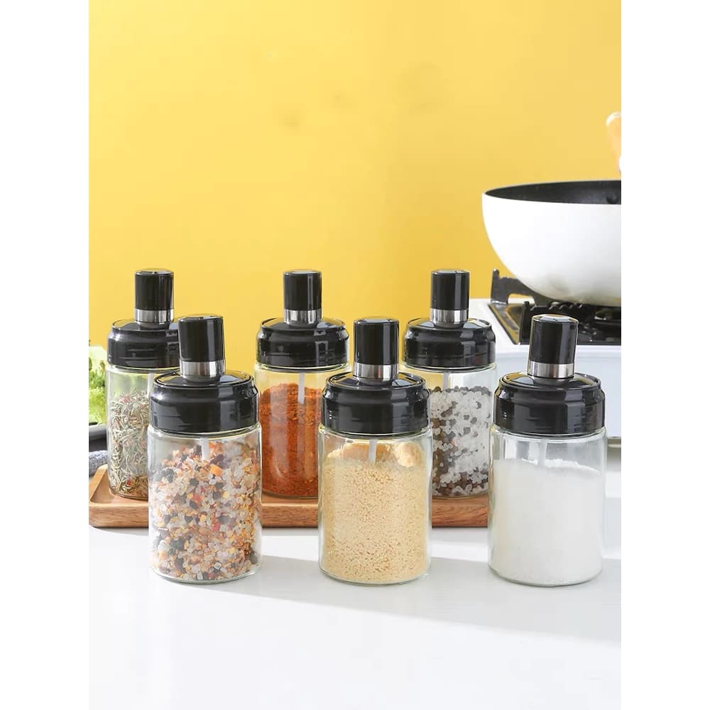 Kit 4 Peças Porta Tempero Gourmet com Colher, Temperos, Versátil, Condimento, Armazenamento, Sal, Açúcar, Pimenta