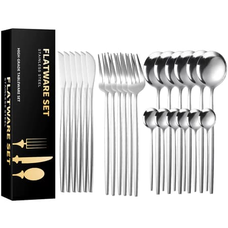 Conjunto de Talheres Premium Gourmet 24 Peças, Talheres Inox, Dourado, 24 Peças, Sofisticado, Moderno.